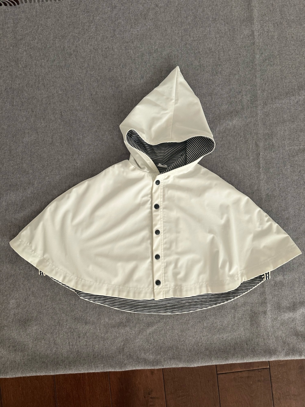 Ivory Hooded Rain Cape with Black Stripe Lining